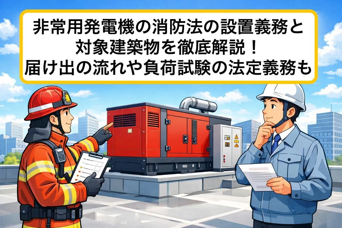 非常用発電機の消防法の設置義務と対象建築物を徹底解説!届け出の流れや負荷試験の法定義務も